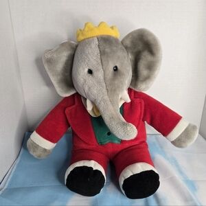 Vintage 1988 Babar Plush Stuffed Elephant Red Suit w/ Crown by Gund 14” Premium
